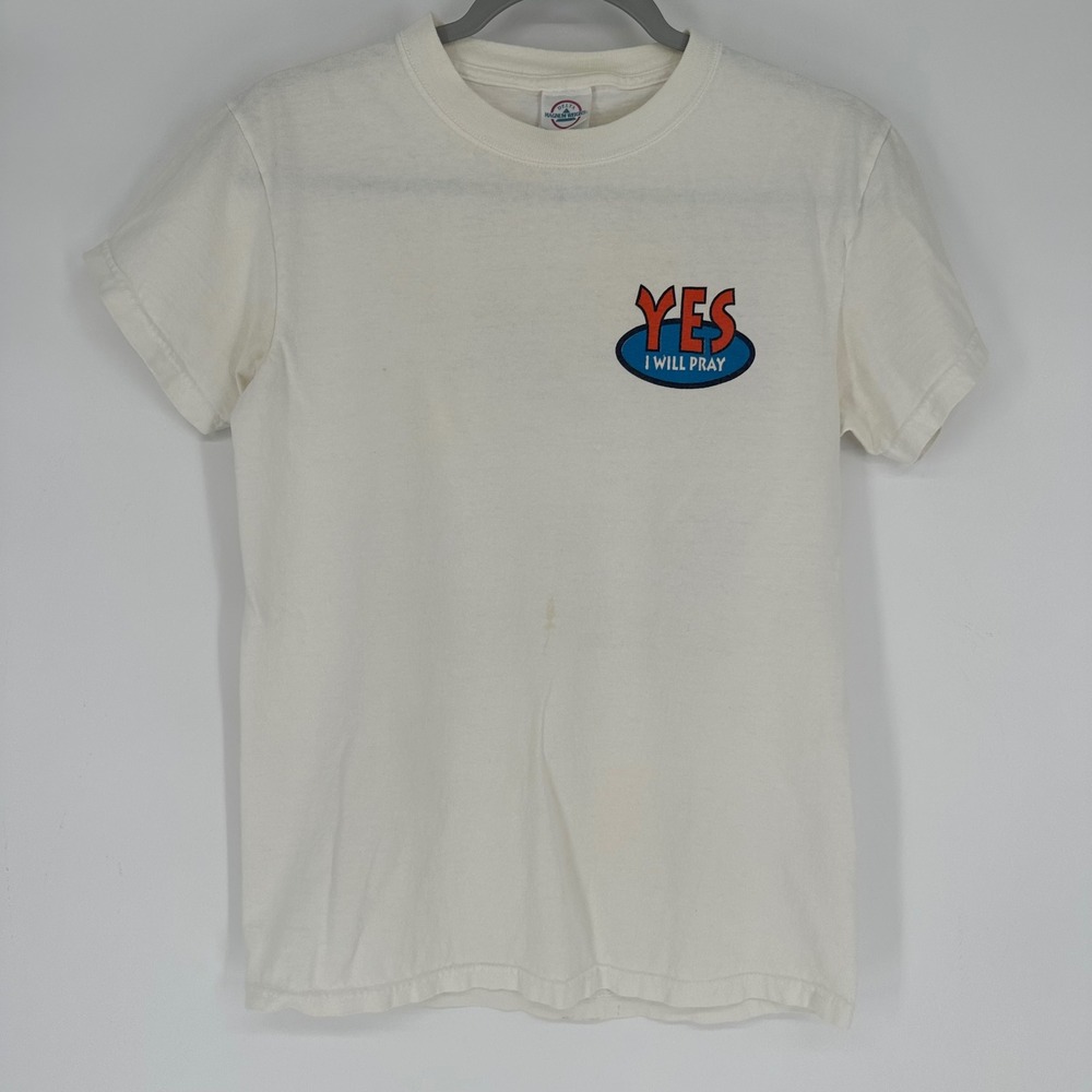 Vintage 90s Delta Yes I Will Pray Religious Graphic T-Shirt White Small Catholic